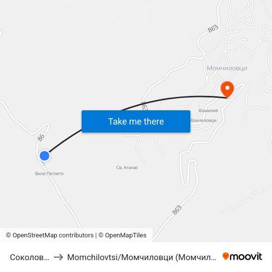 Соколовци to Momchilovtsi / Момчиловци (Момчиловци) map