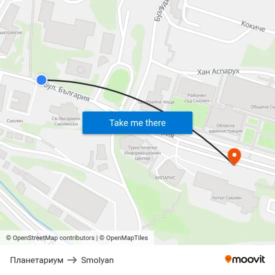 Planetarium to Smolyan map