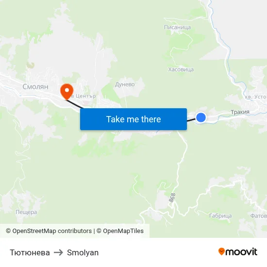 Tobacco Factory to Smolyan map