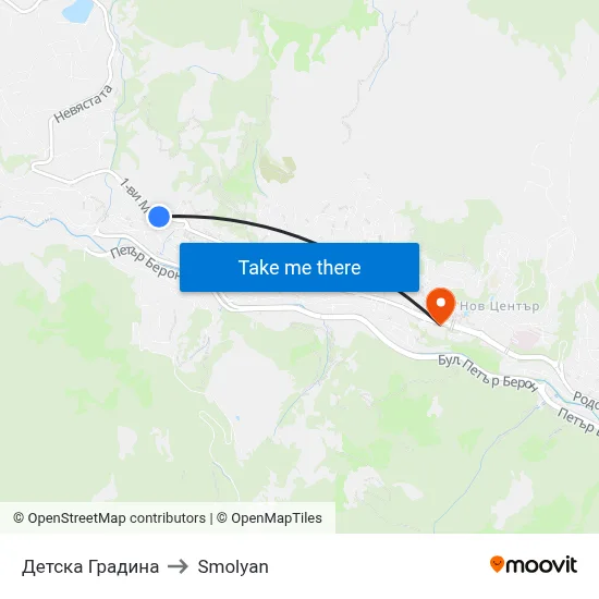 Kindergarten to Smolyan map