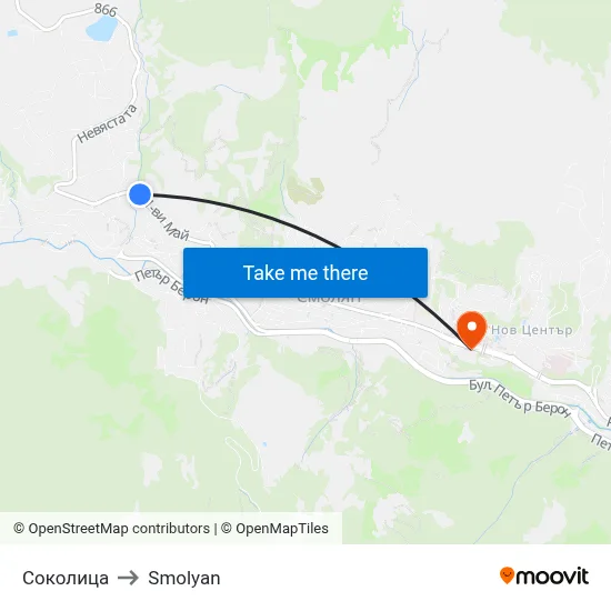 Sokolitsa to Smolyan map
