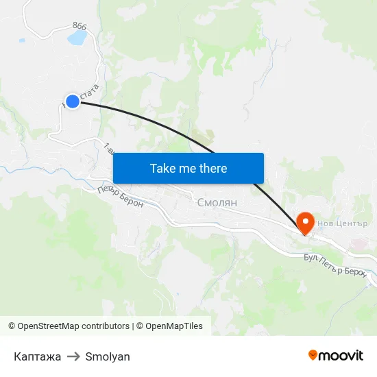 Kaptazha to Smolyan map