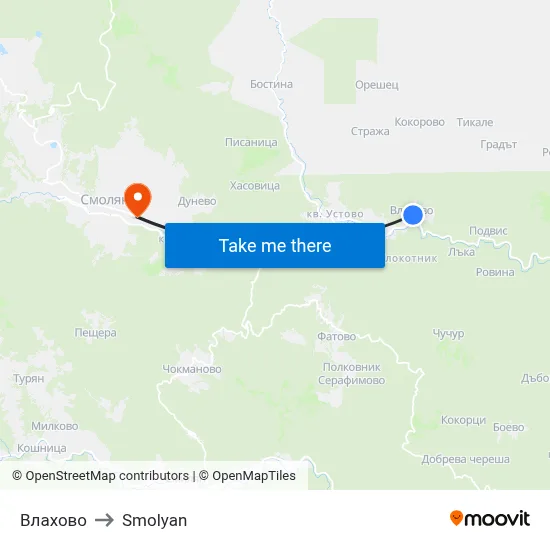 Vlahovo to Smolyan map