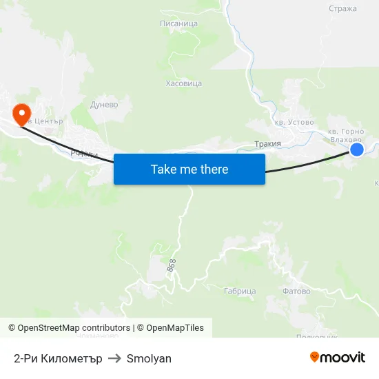 2nd Kilometer to Smolyan map