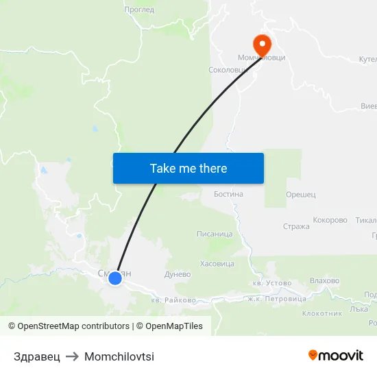 Здравец to Momchilovtsi map