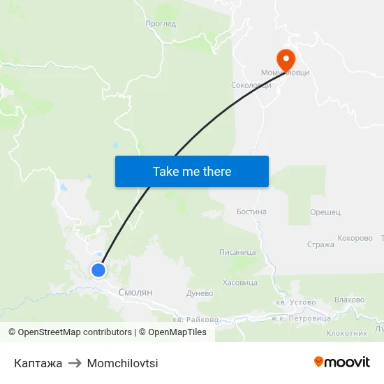 Каптажа to Momchilovtsi map