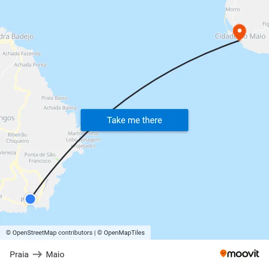 Praia to Maio map