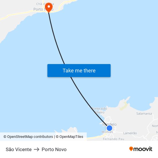 São Vicente to Porto Novo map