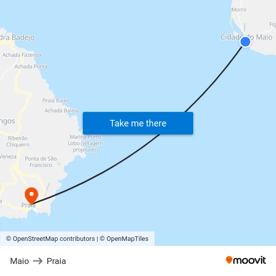 Maio to Praia map