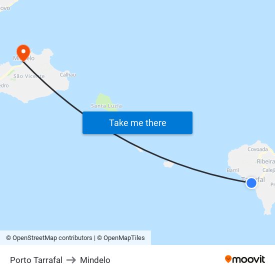 Porto Tarrafal to Mindelo map