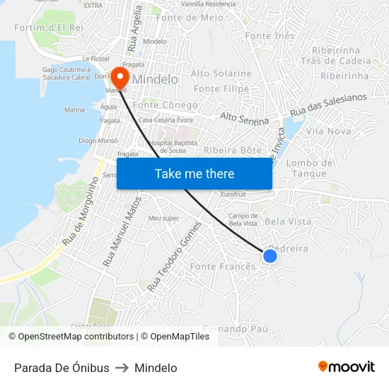 Parada De Ónibus to Mindelo map