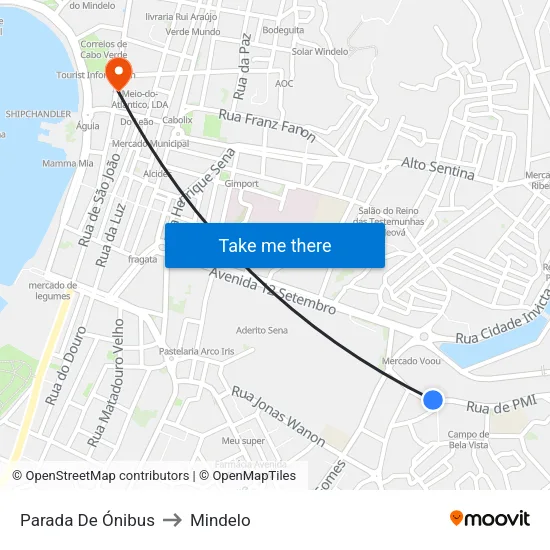 Parada De Ónibus to Mindelo map