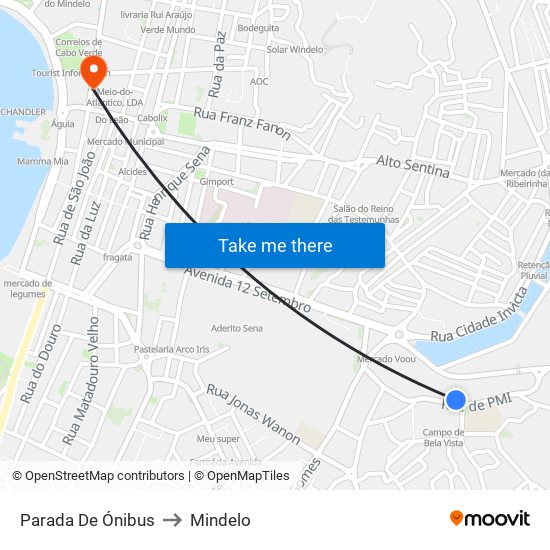 Parada De Ónibus to Mindelo map