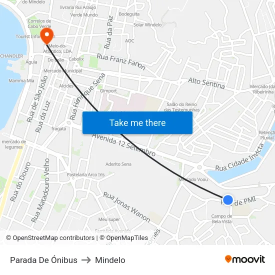 Parada De Ónibus to Mindelo map