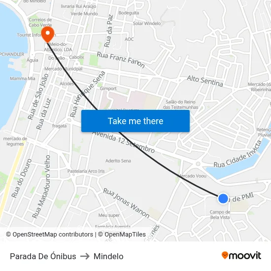 Parada De Ónibus to Mindelo map