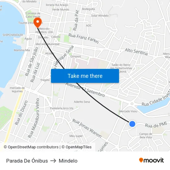 Parada De Ónibus to Mindelo map