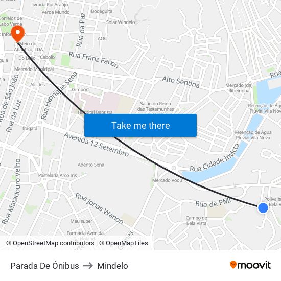 Parada De Ónibus to Mindelo map