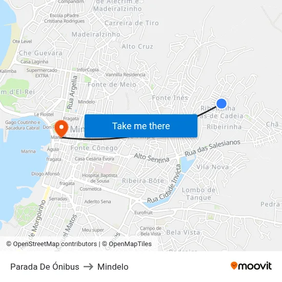 Parada De Ónibus to Mindelo map
