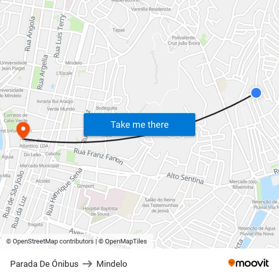 Parada De Ónibus to Mindelo map