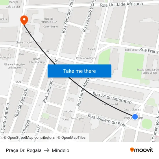 Praça Dr. Regala to Mindelo map