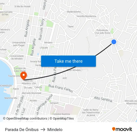 Parada De Ónibus to Mindelo map