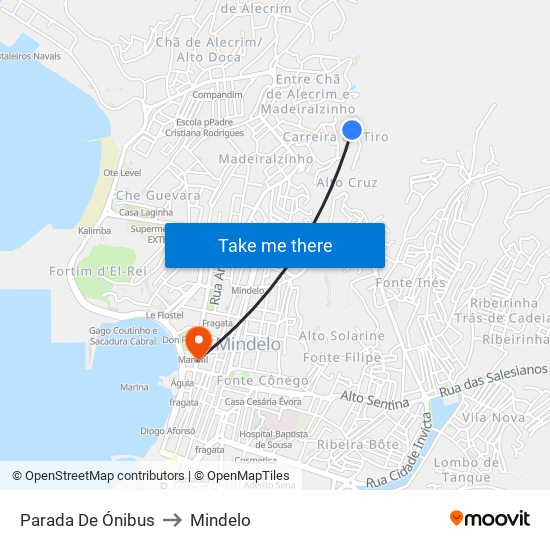 Parada De Ónibus to Mindelo map