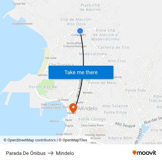 Parada De Ónibus to Mindelo map