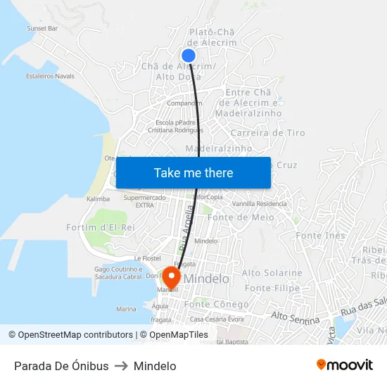 Parada De Ónibus to Mindelo map
