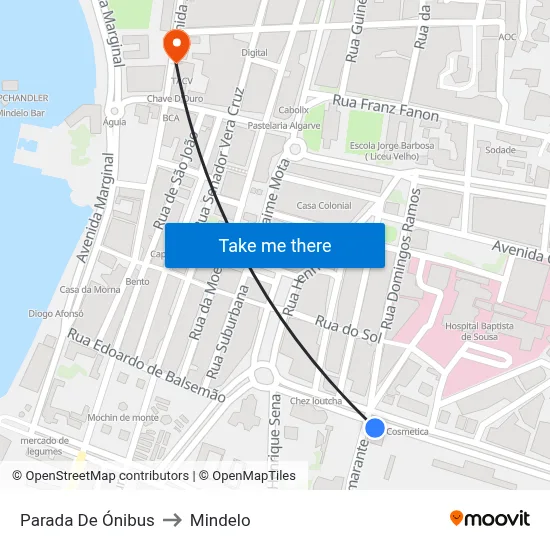 Parada De Ónibus to Mindelo map