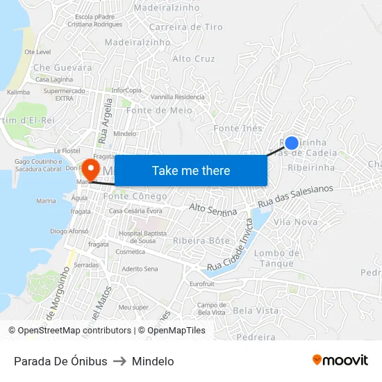 Parada De Ónibus to Mindelo map