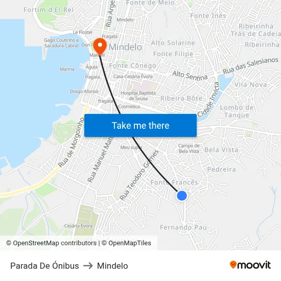 Parada De Ónibus to Mindelo map