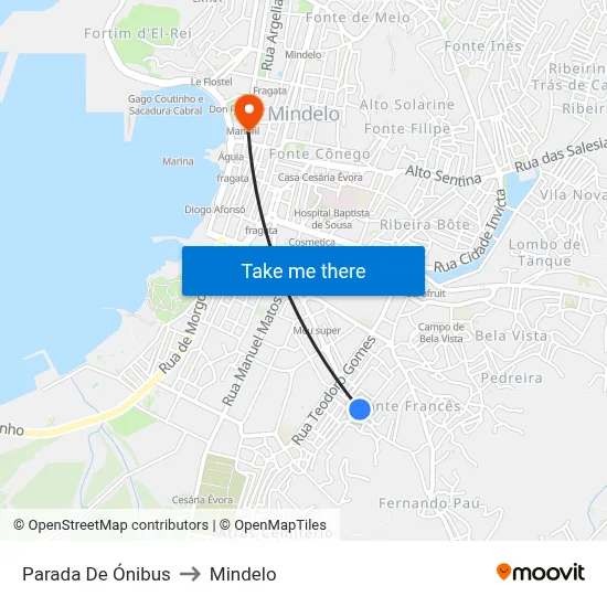 Parada De Ónibus to Mindelo map