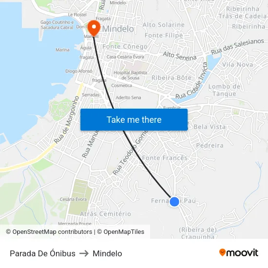 Parada De Ónibus to Mindelo map