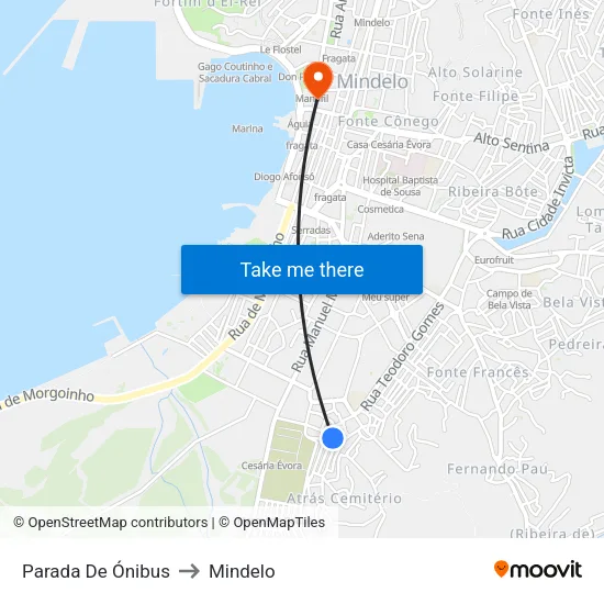 Parada De Ónibus to Mindelo map