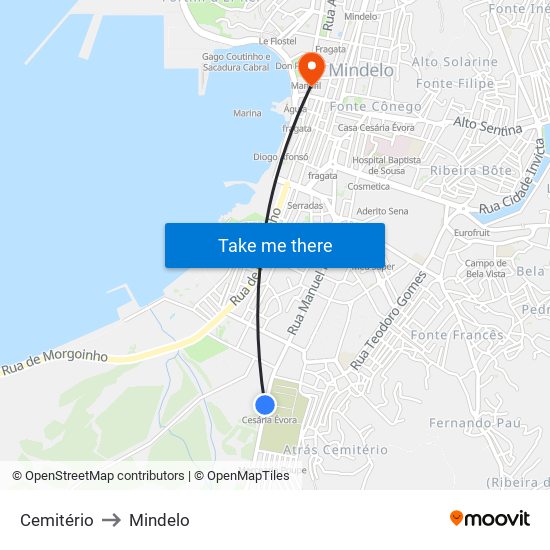 Cemitério to Mindelo map