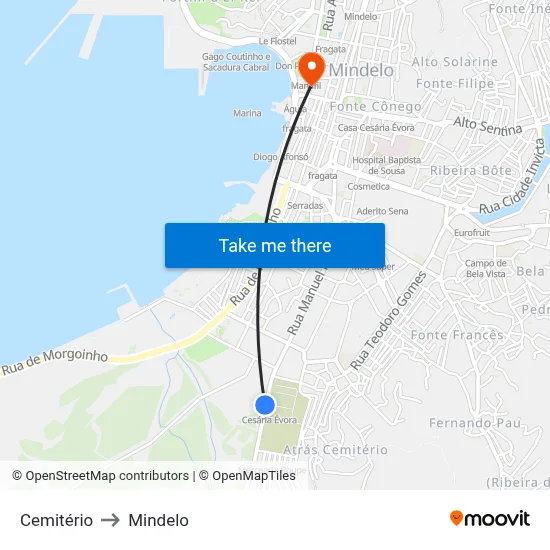 Cemitério to Mindelo map