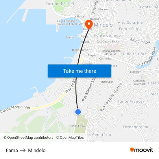 Fama to Mindelo map