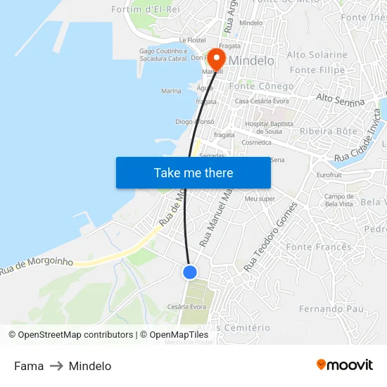 Fama to Mindelo map