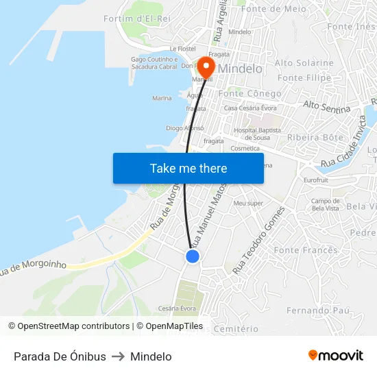 Parada De Ónibus to Mindelo map