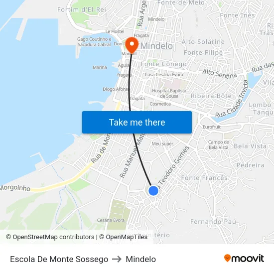 Escola De Monte Sossego to Mindelo map