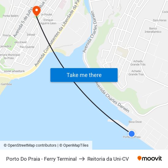 Porto Do Praia - Ferry Terminal to Reitoria da Uni-CV map