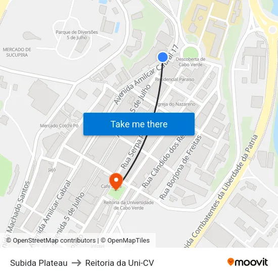 Subida Plateau to Reitoria da Uni-CV map