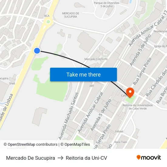 Mercado De Sucupira to Reitoria da Uni-CV map