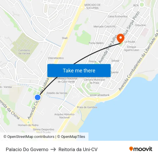 Palacio Do Governo to Reitoria da Uni-CV map