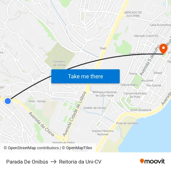 Parada De Onibús to Reitoria da Uni-CV map