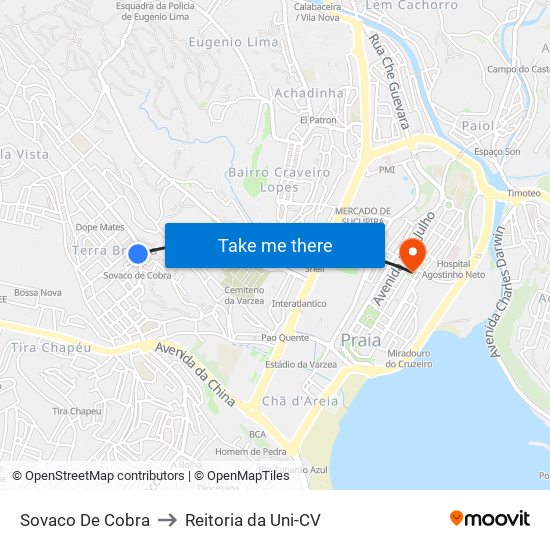 Sovaco De Cobra to Reitoria da Uni-CV map