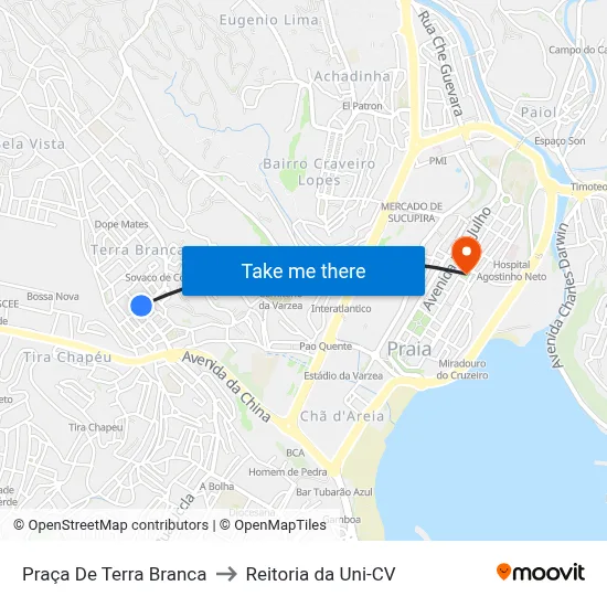 Praça De Terra Branca to Reitoria da Uni-CV map