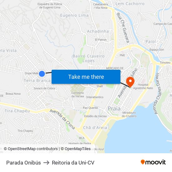 Parada Onibús to Reitoria da Uni-CV map