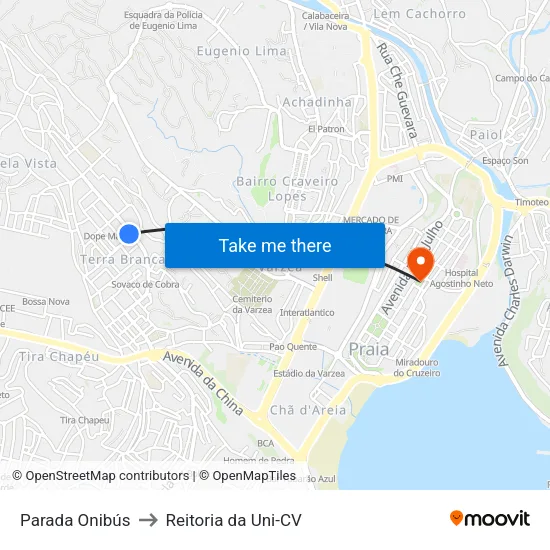 Parada Onibús to Reitoria da Uni-CV map