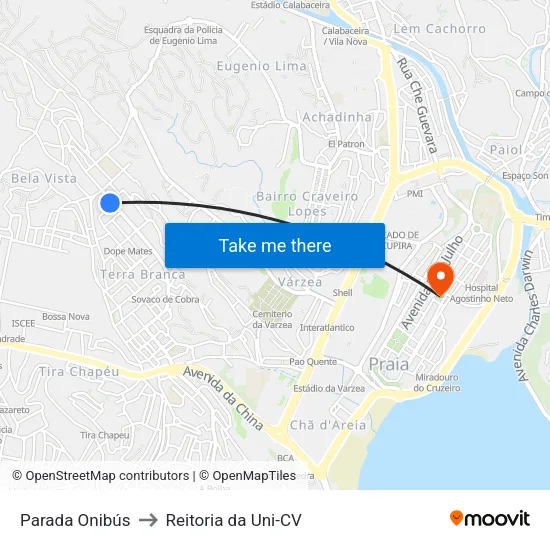 Parada Onibús to Reitoria da Uni-CV map